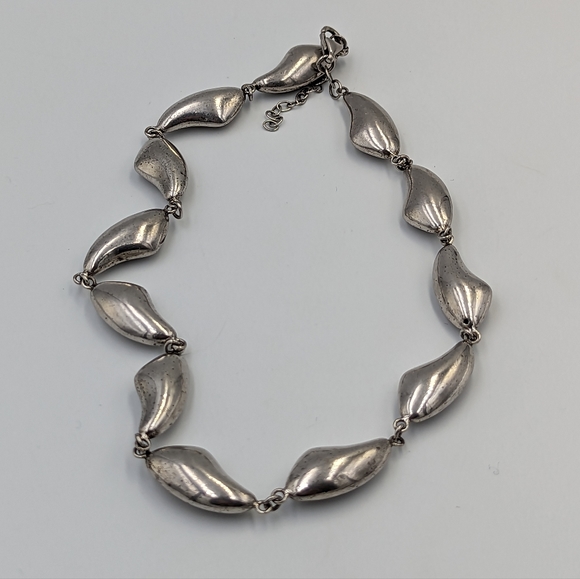 Bold Modernist Abstract Sterling Silver Puffed links Statement Necklace - Picture 2 of 10